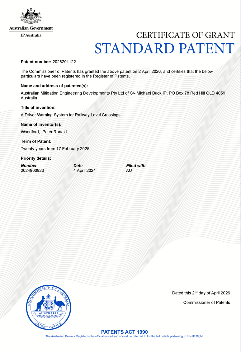 24P0096AU - 2025201122 - LSM TrainSense Patent Certificate 800.png